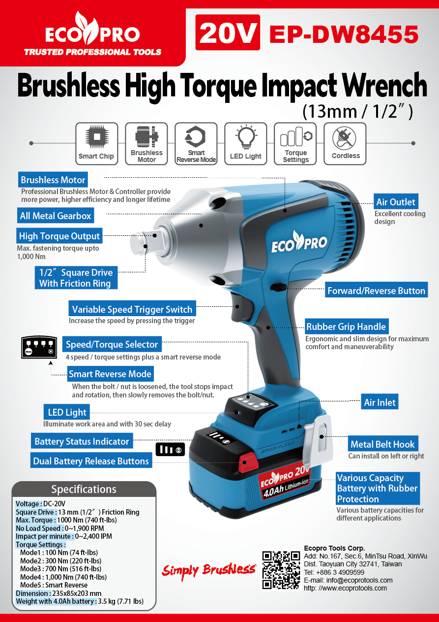 20V Brushless Impact Wrench – YEEFERM